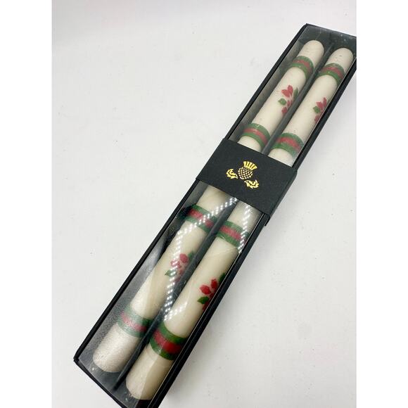 MacKenzie-Childs Poinsettia Taper Candles, Set of 2 Holiday Candles - Picture 4 of 5